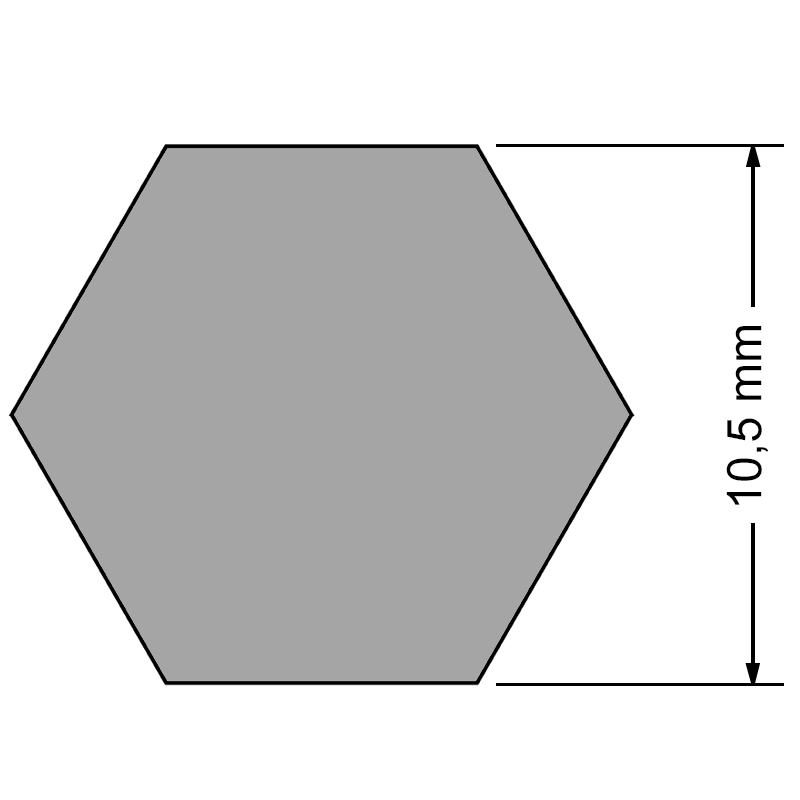 Daltă plata HEX-10.5, Lungime = 135 Latime = 19 mm